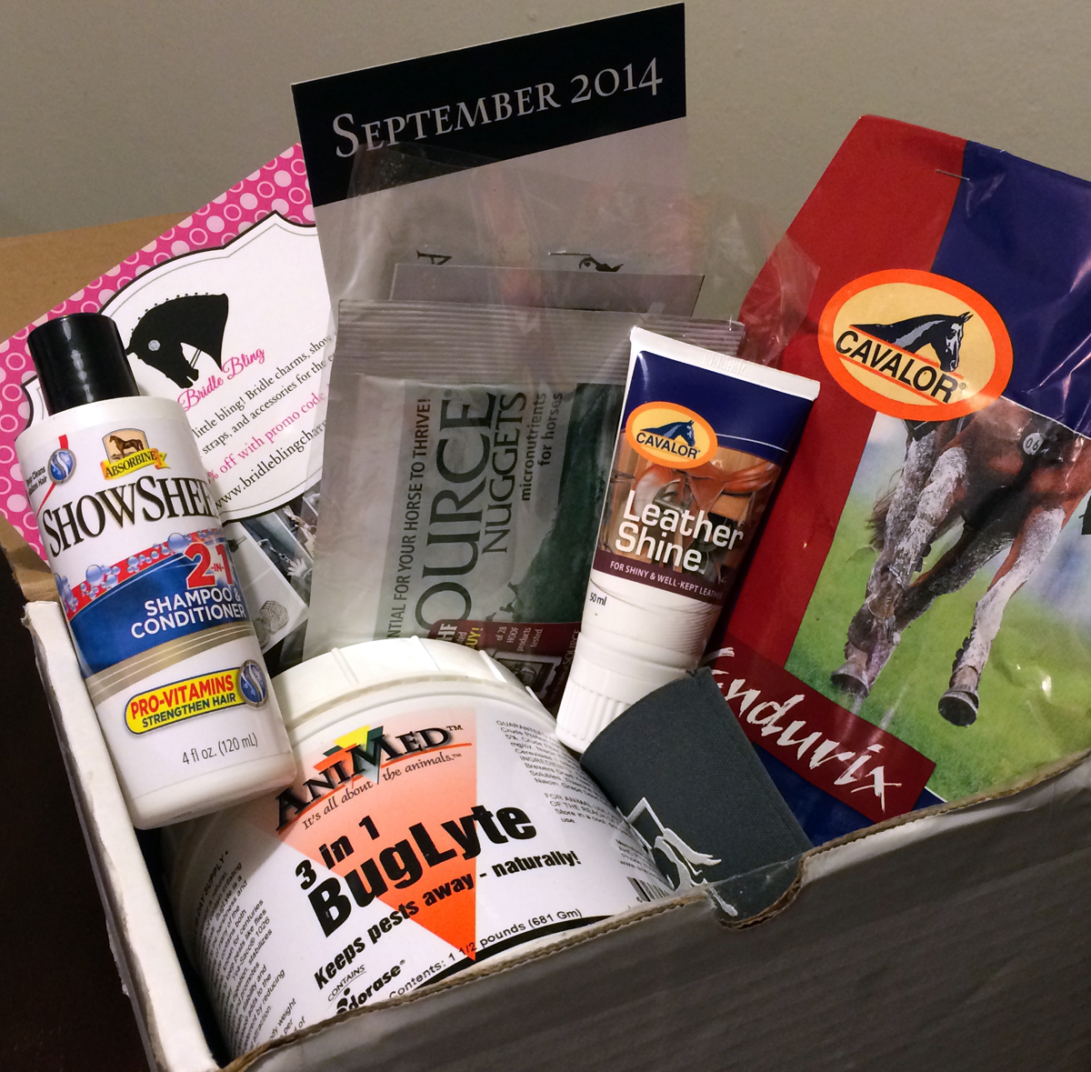 A Horse Box September 2014 Cavalor review with Endurix, AniMed Buglyte, Cavalor Leather Shine, Showsheen Shampoo, Source Nuggest